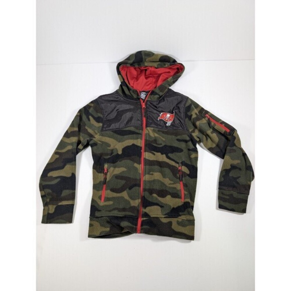 NFL Tampa Bay Buccaneers Fleece Jacket Youth Large 14-16 Green Camouflage Logo